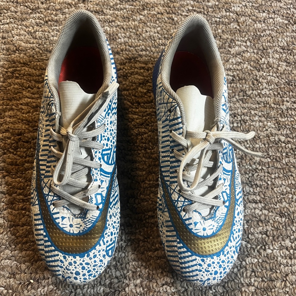 Blue and Gold Patterned soccer Shoes